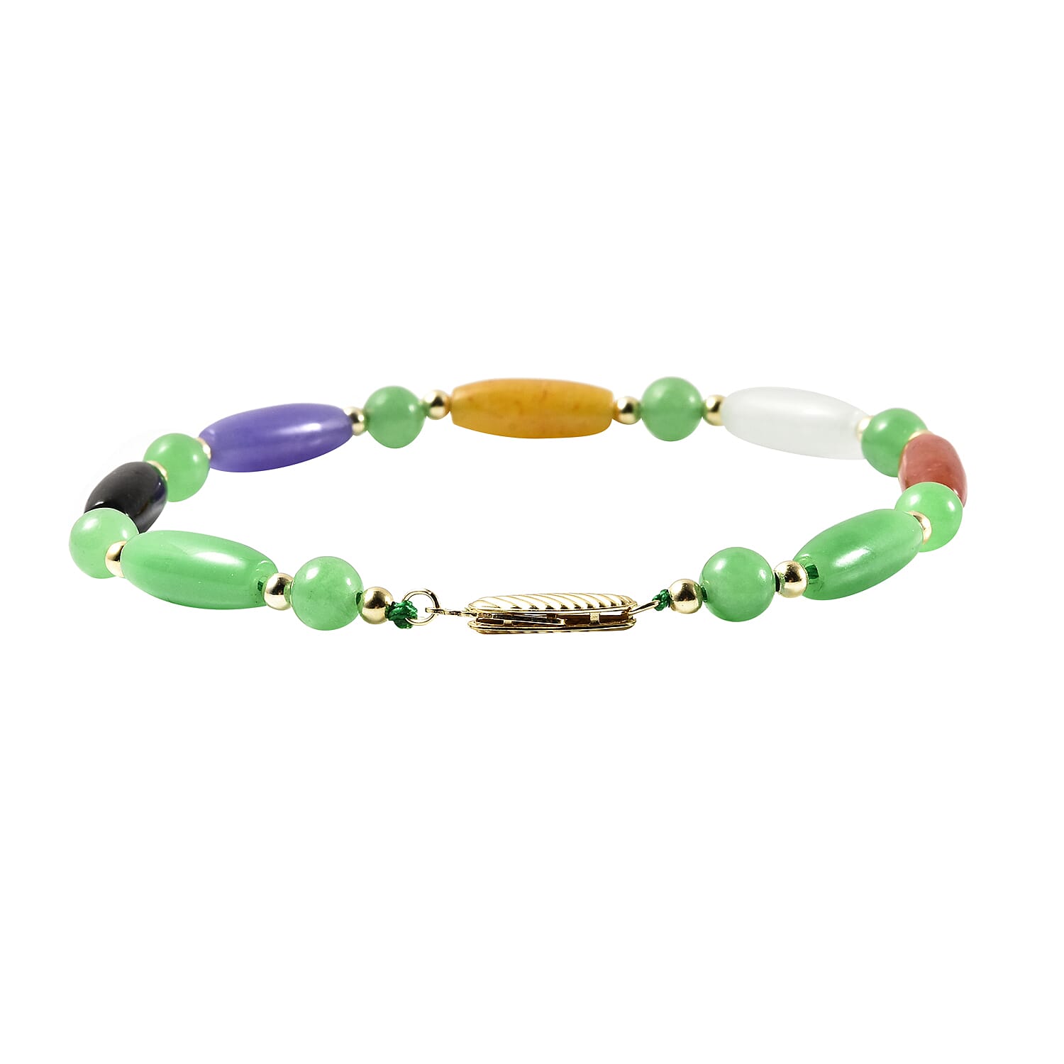 Multi Colour Jade Bracelet (Size - 7.5) in Sterling Silver
