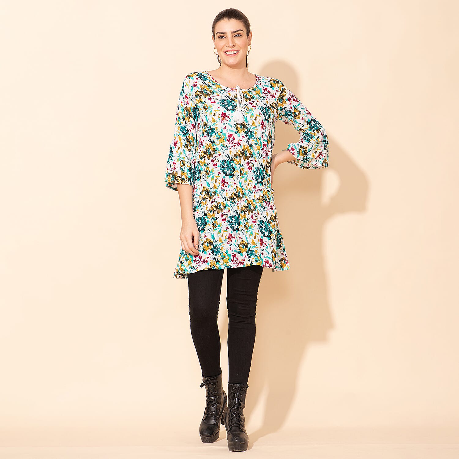 TAMSY 100% Viscose Printed Crepe Top (Size 14) - Multi