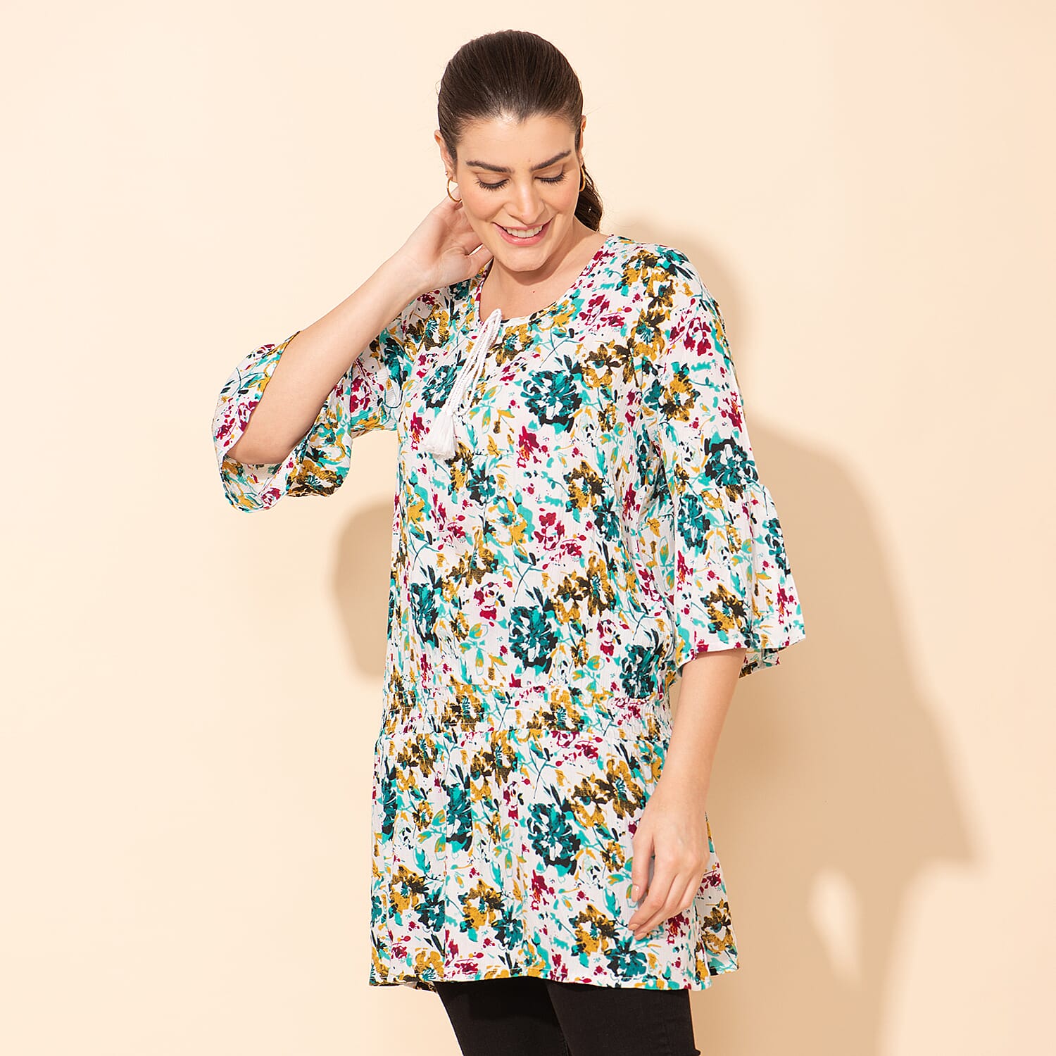 TAMSY 100% Viscose Printed Crepe Top (Size 14) - Multi