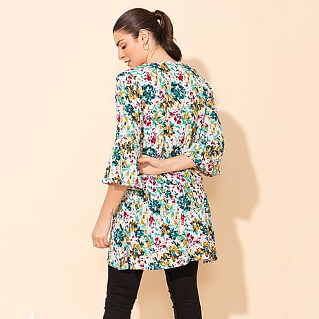 TAMSY 100% Viscose Printed Crepe Top (Size 12) - Multi