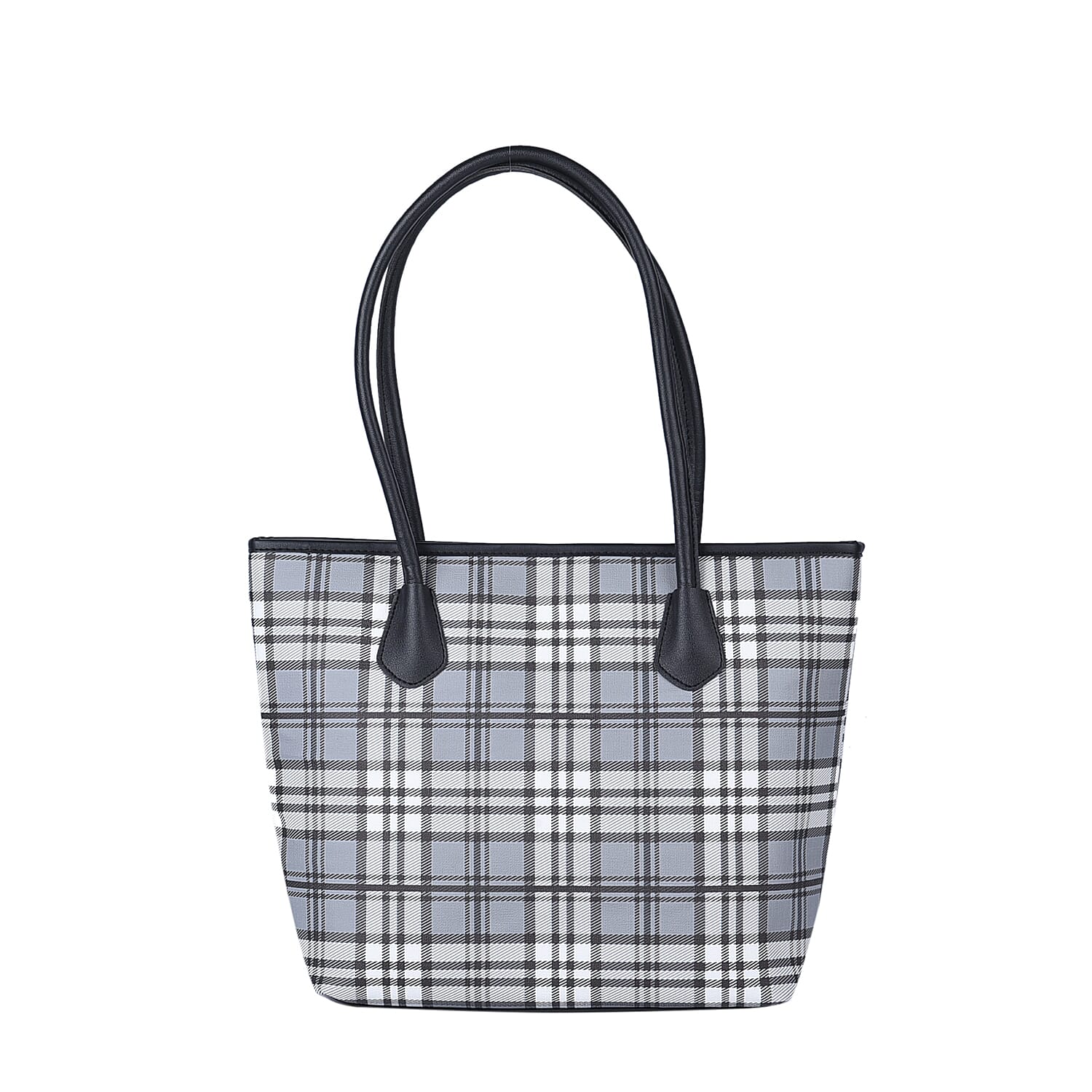 Closeout Deal Plaid Pattern Tote Bag with Shouder Strap (Size 30x29x12 Cm) - Grey & White