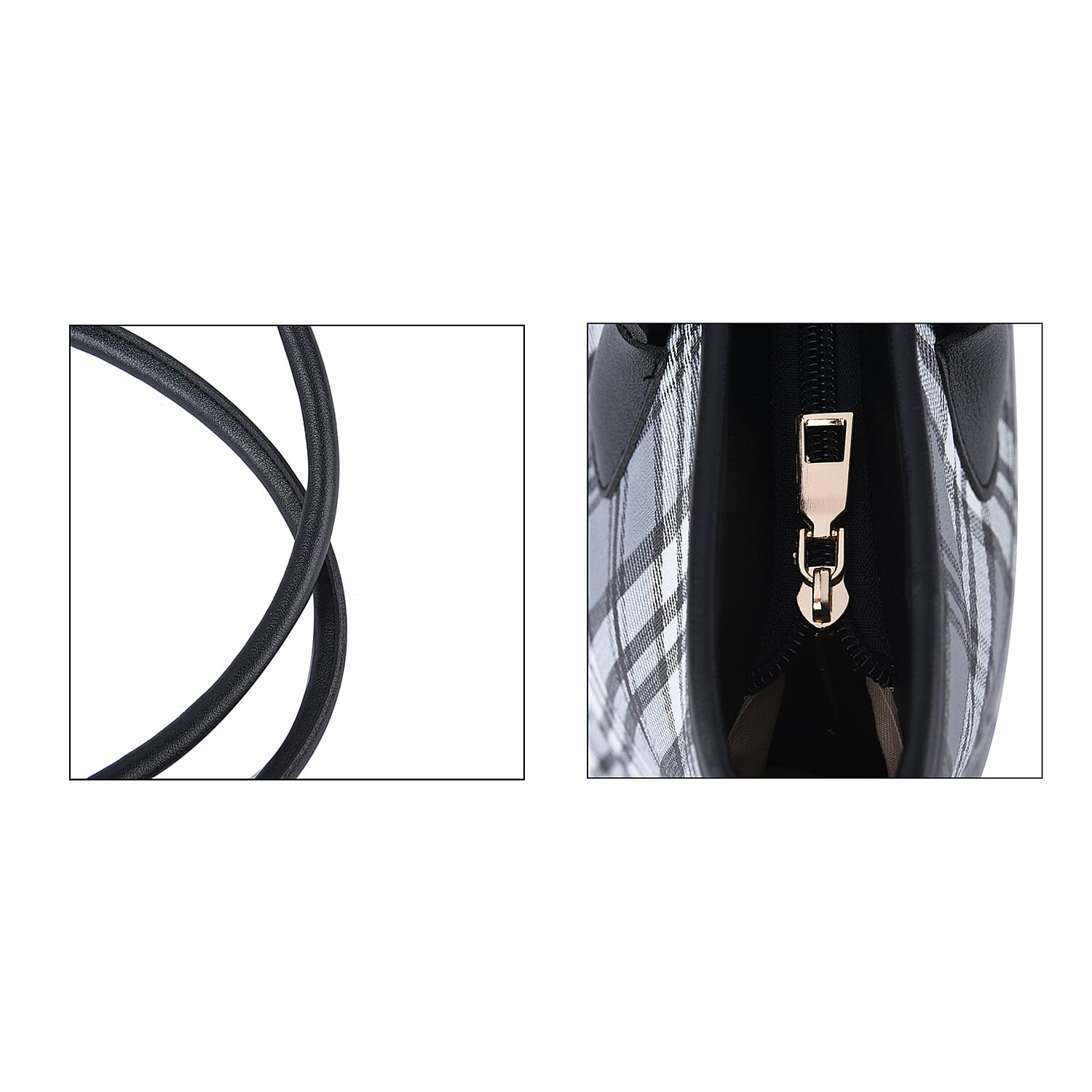 Closeout Deal Plaid Pattern Tote Bag with Shouder Strap (Size 30x29x12 Cm) - Grey & White