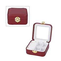 Stylish LED Light Mirror Jewellery Box wih Lock  Size 10x10x5 Cm - Burgandy