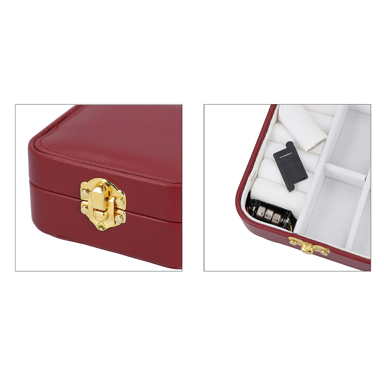 Stylish LED Light Mirror Jewellery Box wih Lock  (Size 10x10x5 Cm) - Burgundy