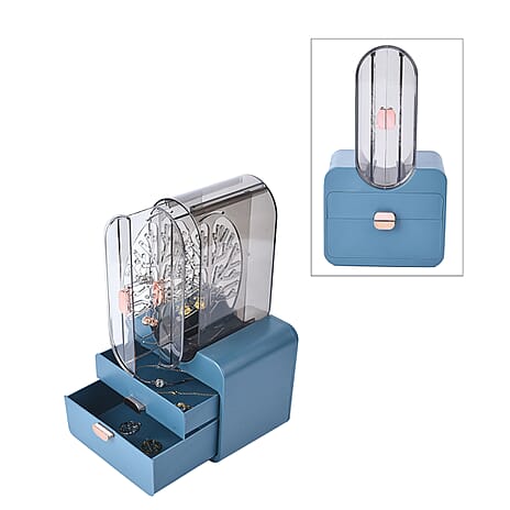 Portable Transparent Earrings Display Jewellery Organiser with 2 Drawer (Size 31x18x13 cm) - Blue
