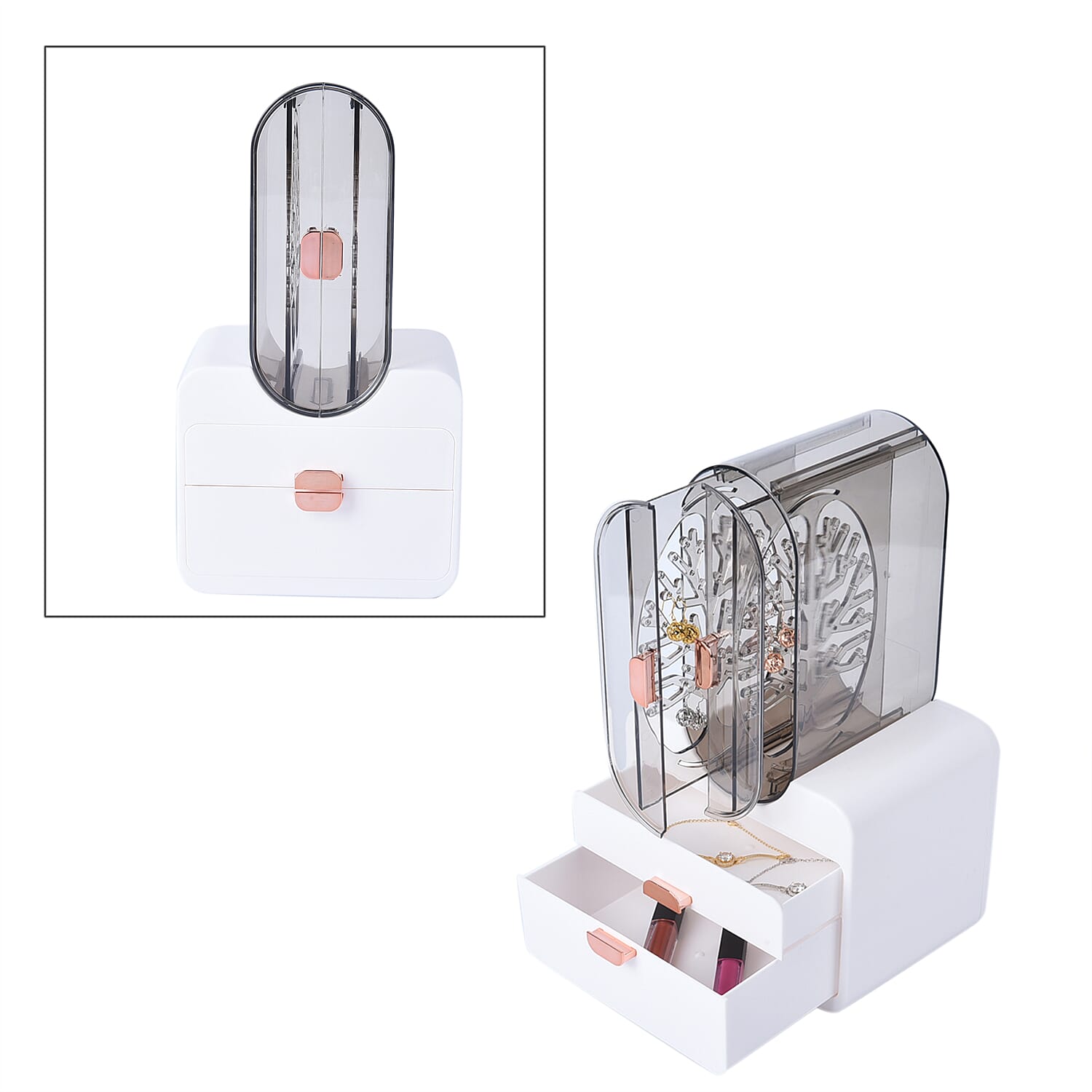 Portable Transparent Earrings Display Jewellery Organiser with 2 Drawer (Size 31x18x13 cm) - White