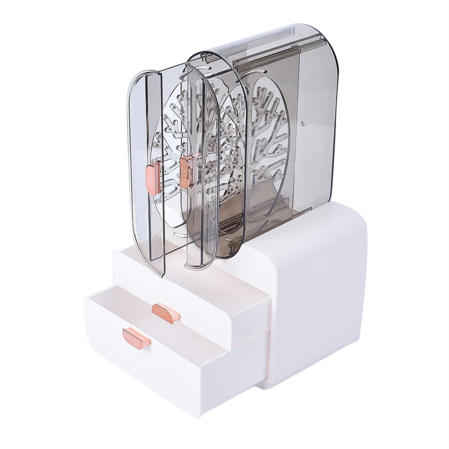 Portable Transparent Earrings Display Jewellery Organiser with 2 Drawer (Size 31x18x13 cm) - White