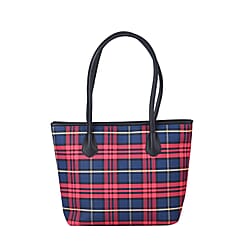 Closeout Deal Plaid Pattern Tote Bag with Shouder Strap - Grey & White