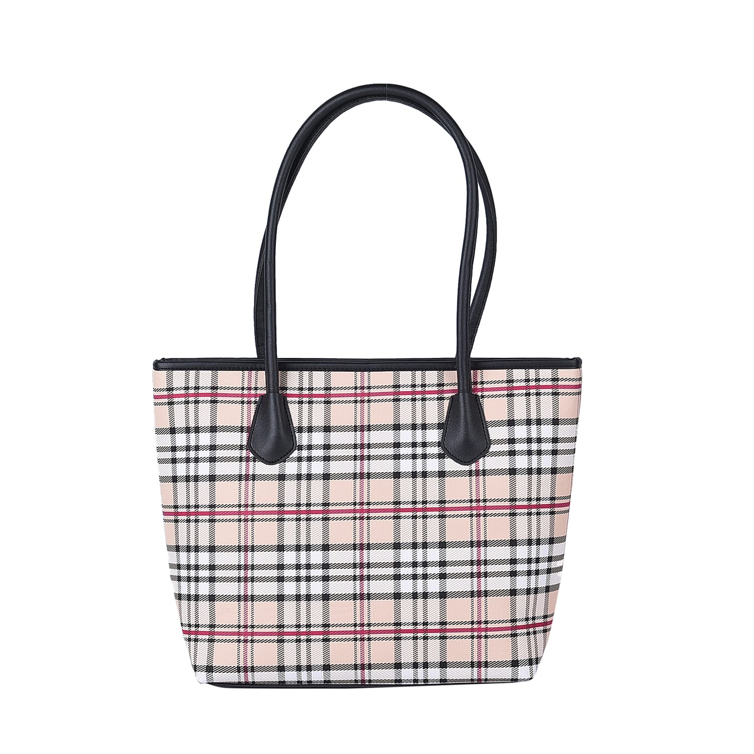 Closeout Deal Plaid Pattern Tote Bag with Shouder Strap (Size 30x29x12 Cm) - White & Beige