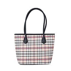 Closeout Deal Plaid Pattern Tote Bag with Shouder Strap - Grey & White