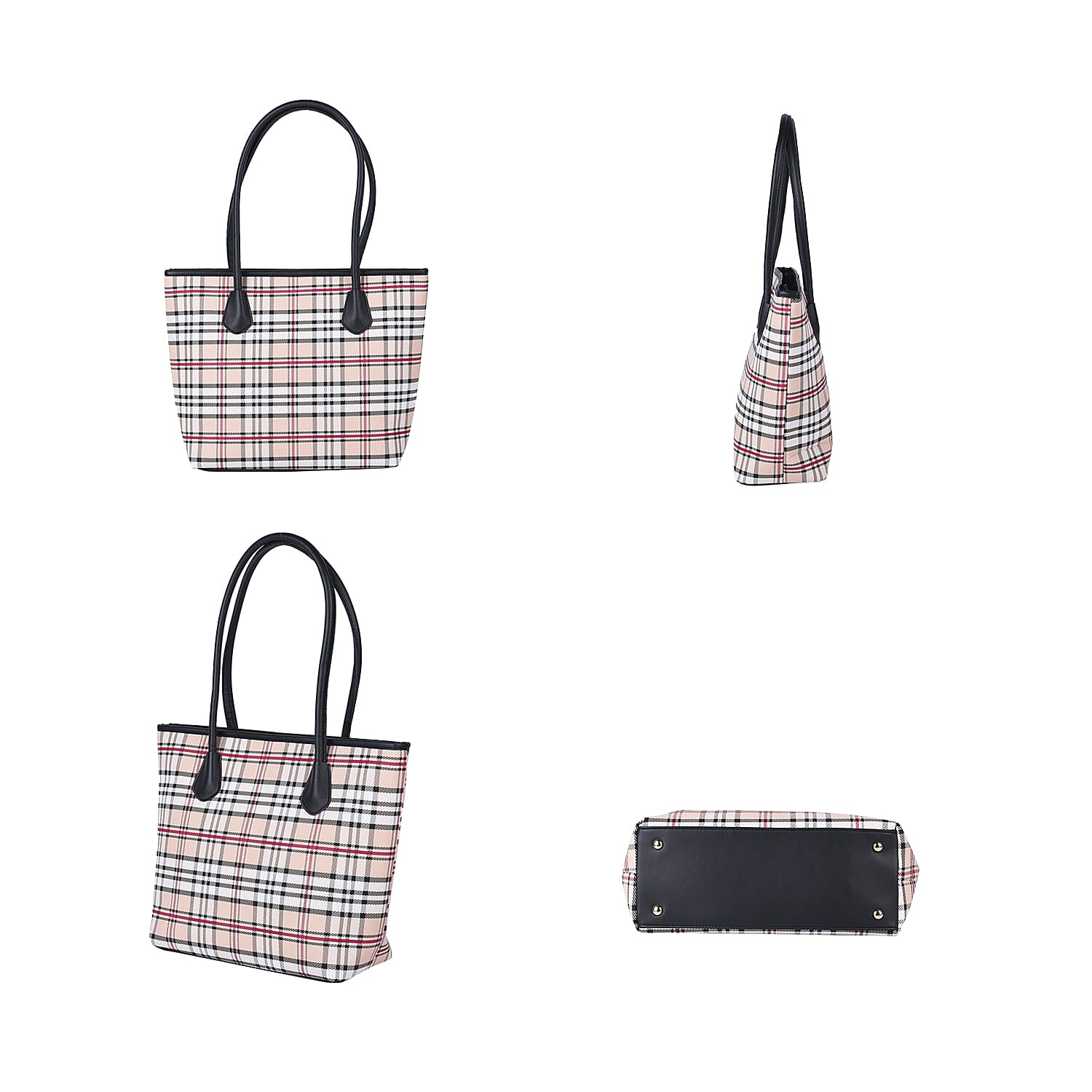 Closeout Deal Plaid Pattern Tote Bag with Shouder Strap (Size 30x29x12 Cm) - White & Beige