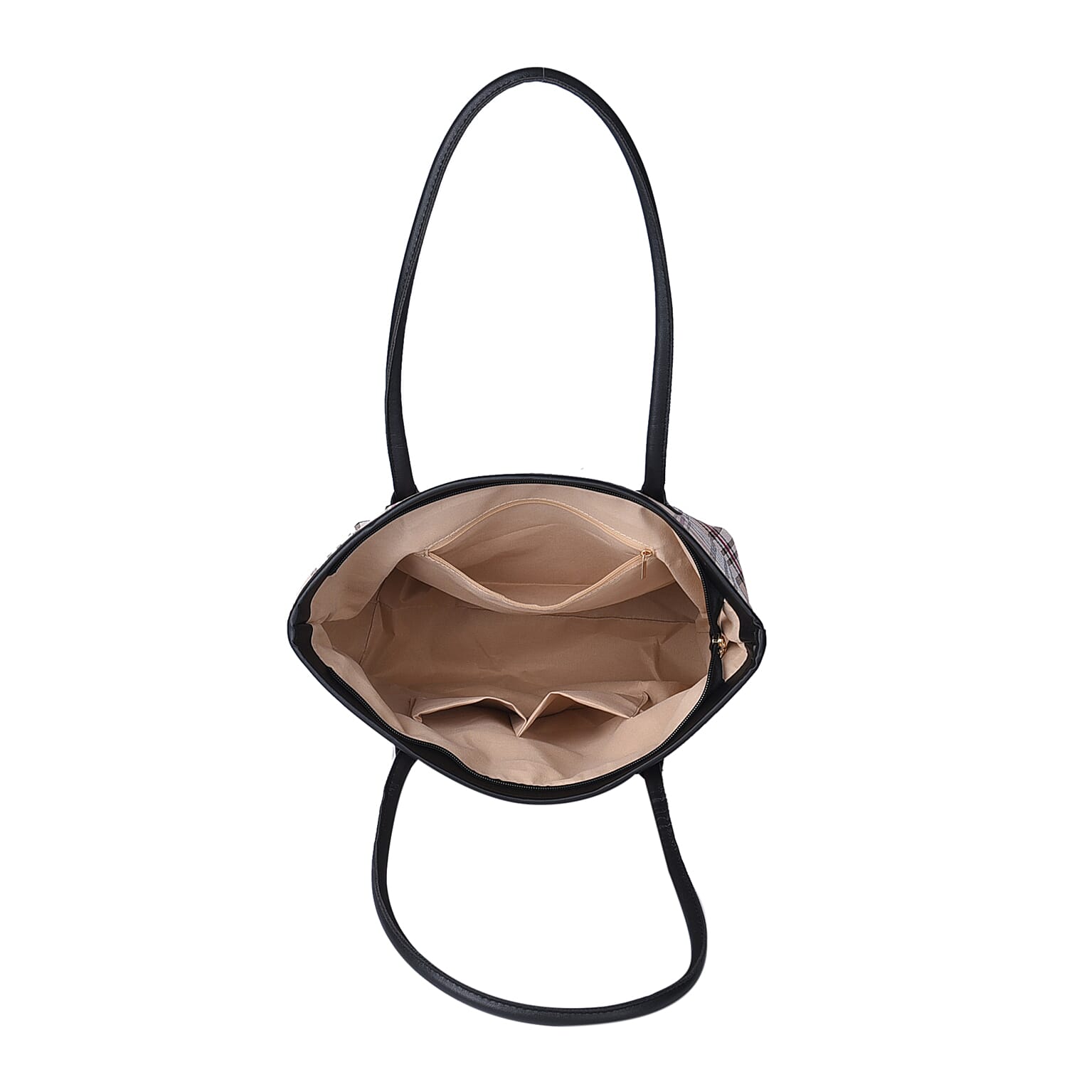 Closeout Deal Plaid Pattern Tote Bag with Shouder Strap (Size 30x29x12 Cm) - White & Beige