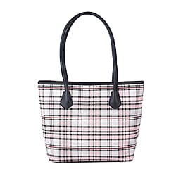 Closeout Deal Plaid Pattern Tote Bag with Shouder Strap - Grey & White