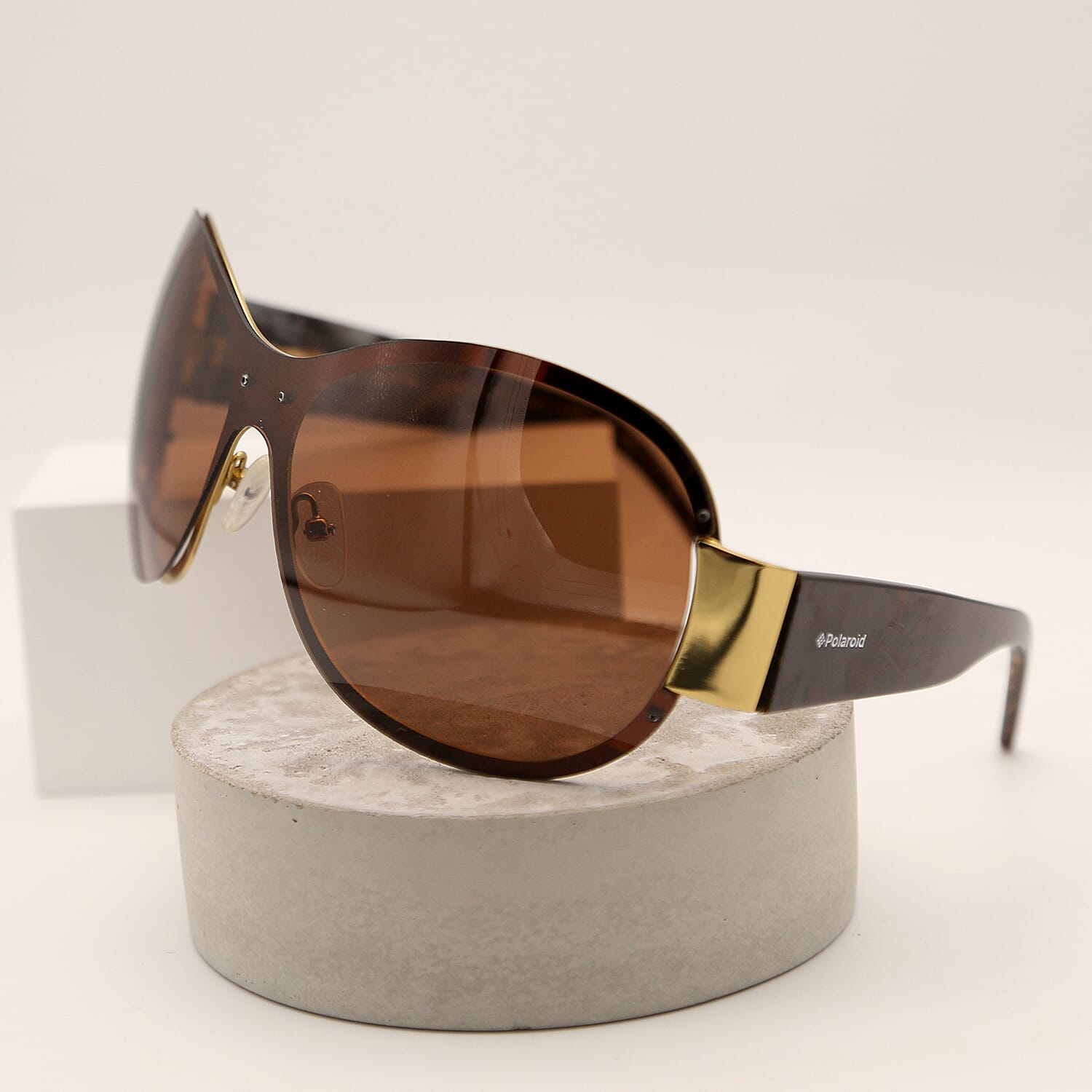 POLAROID Rimless Oversized Sunglasses - Gold & Brown