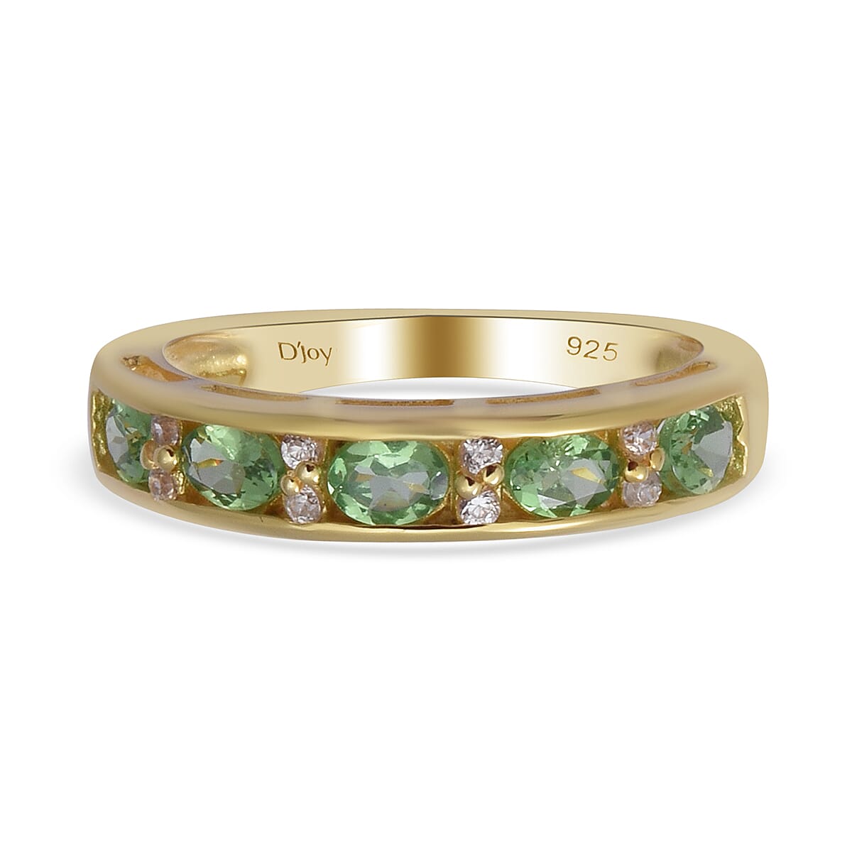 Tsavorite Garnet and Natural Cambodian Zircon Half Eternity Band Ring in 18K Vermeil Yellow Gold Plated Sterling Silver 1.100 Ct.