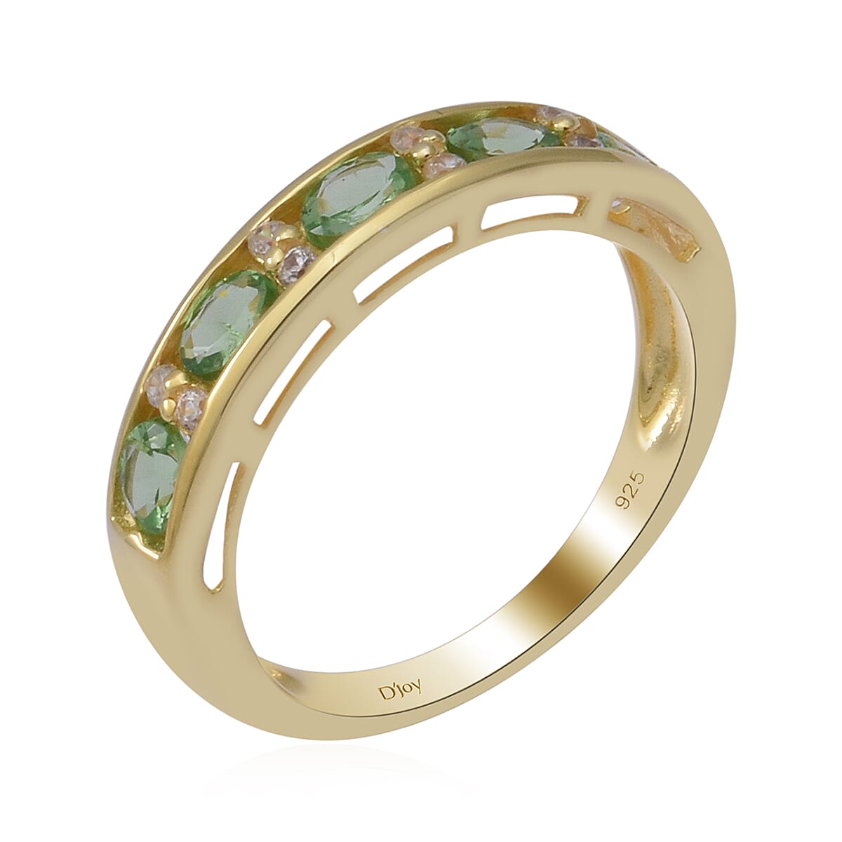 Tsavorite Garnet and Natural Cambodian Zircon Half Eternity Band Ring in 18K Vermeil Yellow Gold Plated Sterling Silver 1.100 Ct.