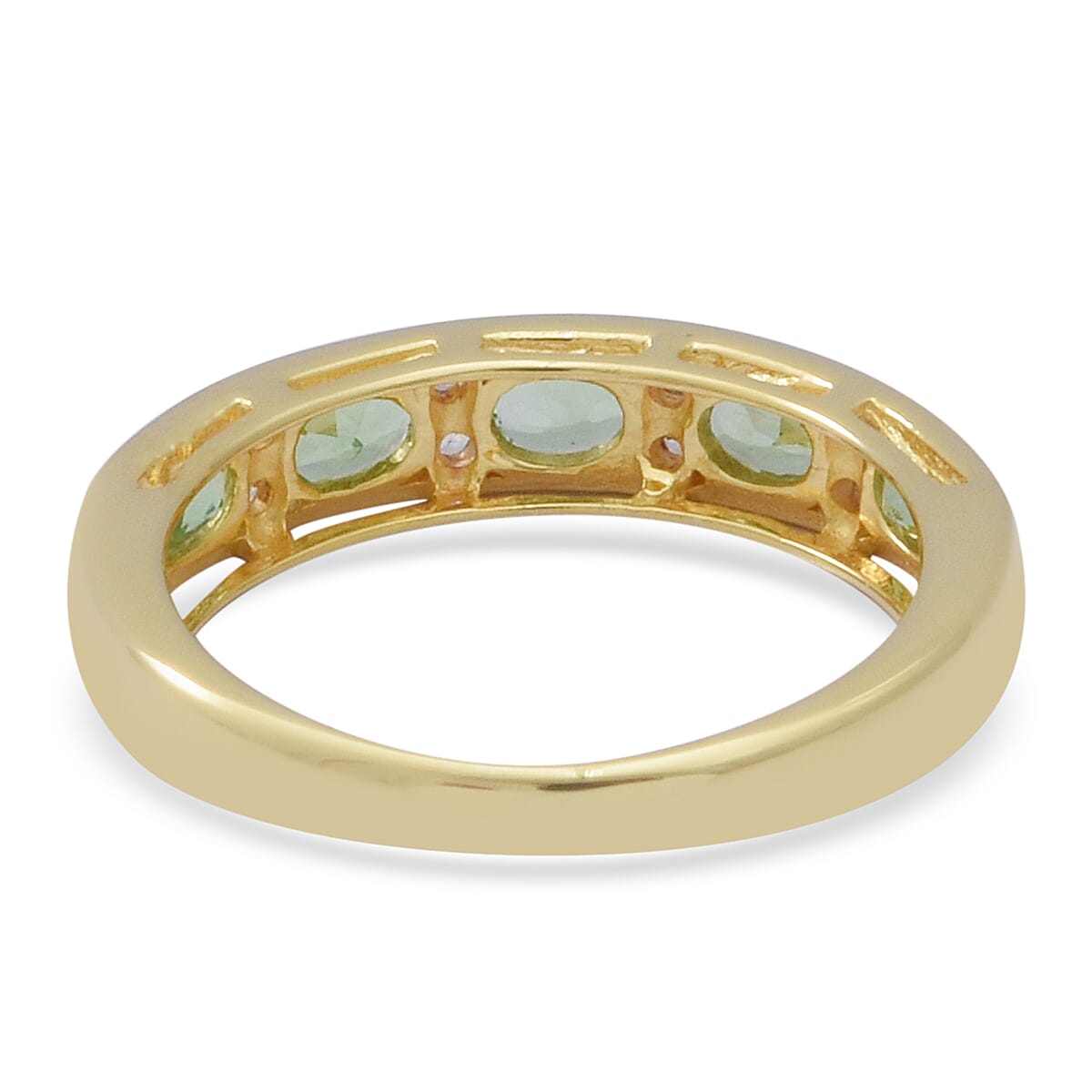 Tsavorite Garnet and Natural Cambodian Zircon Half Eternity Band Ring in 18K Vermeil Yellow Gold Plated Sterling Silver 1.100 Ct.