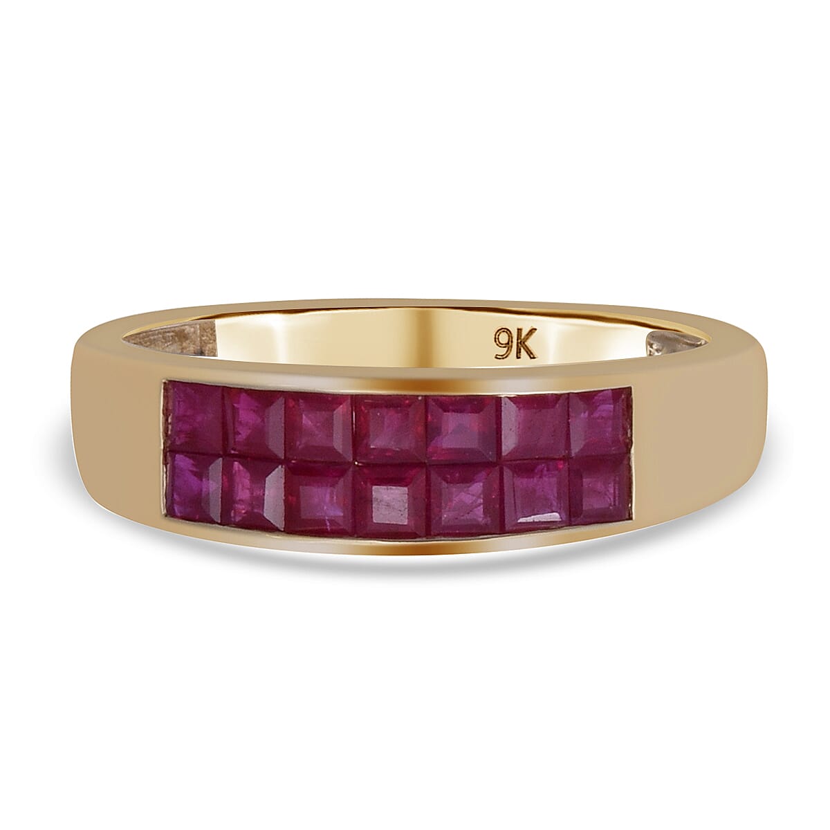 9K Yellow Gold Ruby Band Ring 1.34 Ct.