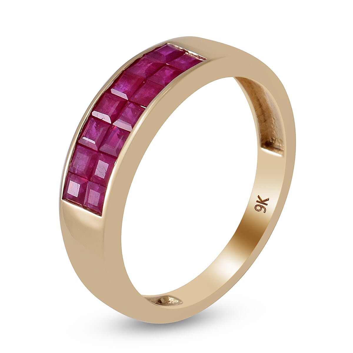 9K Yellow Gold Ruby Band Ring 1.34 Ct.