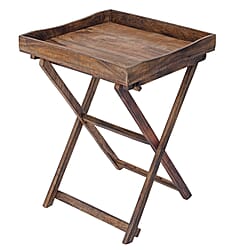 Mango Tree Wooden Tray with Stand (Size 46x46x61 Cm) - Dark Brown