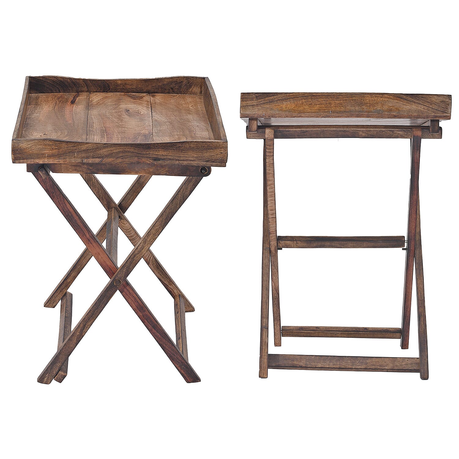 Mango Tree Wooden Tray with Stand (Size 46x46x61 Cm) - Dark Brown