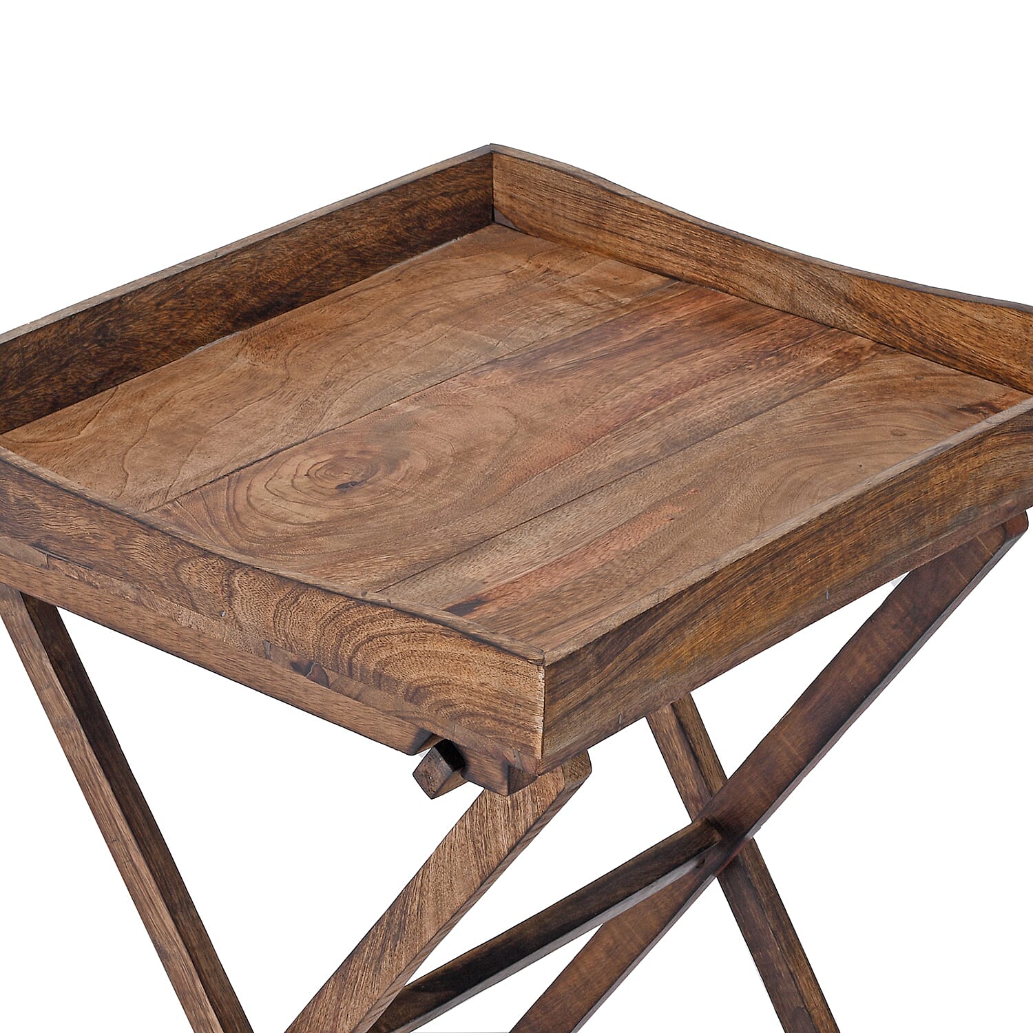 Mango Tree Wooden Tray with Stand (Size 46x46x61 Cm) - Dark Brown