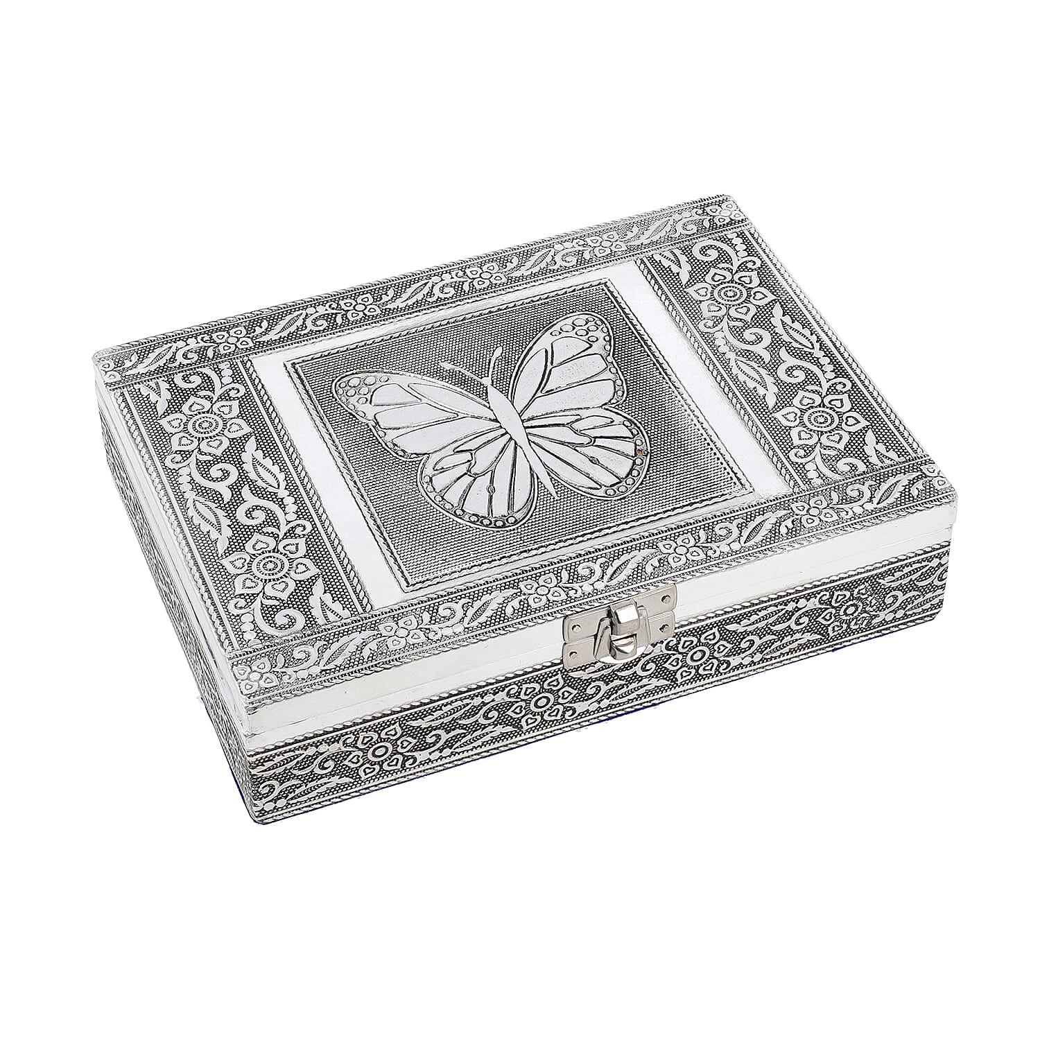 set of 2 handcrafted black faux velvety mini aluminum Butterfly engraved Storage boxes with transparent and lion lids