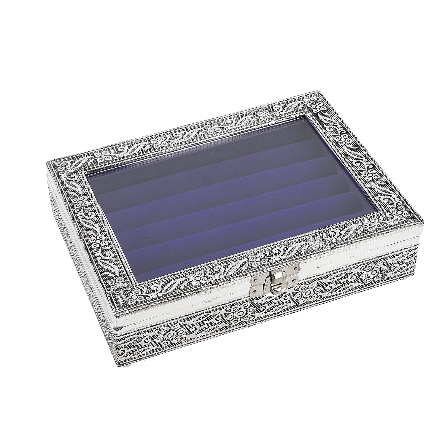 set of 2 handcrafted black faux velvety mini aluminum Butterfly engraved Storage boxes with transparent and lion lids