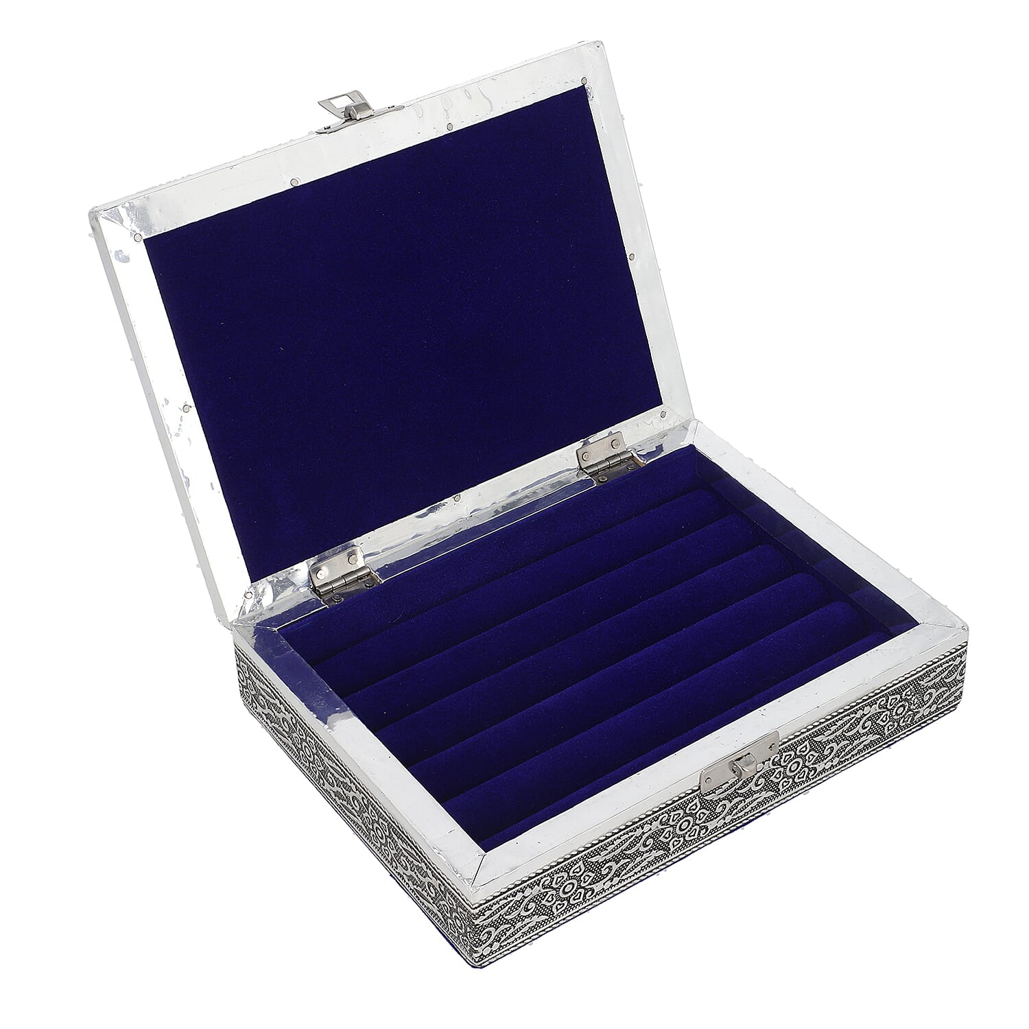 set of 2 handcrafted black faux velvety mini aluminum Butterfly engraved Storage boxes with transparent and lion lids