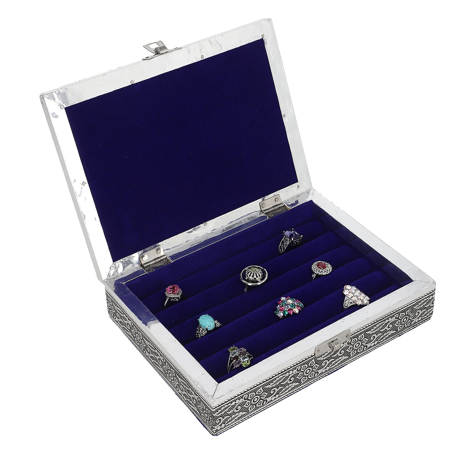 set of 2 handcrafted black faux velvety mini aluminum Butterfly engraved Storage boxes with transparent and lion lids