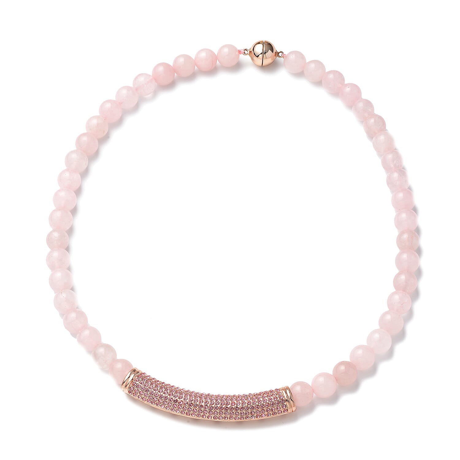 Rose Quartz and Pink Austrian Crystal Beads Necklace (Size - 20) with Magnetic Lock