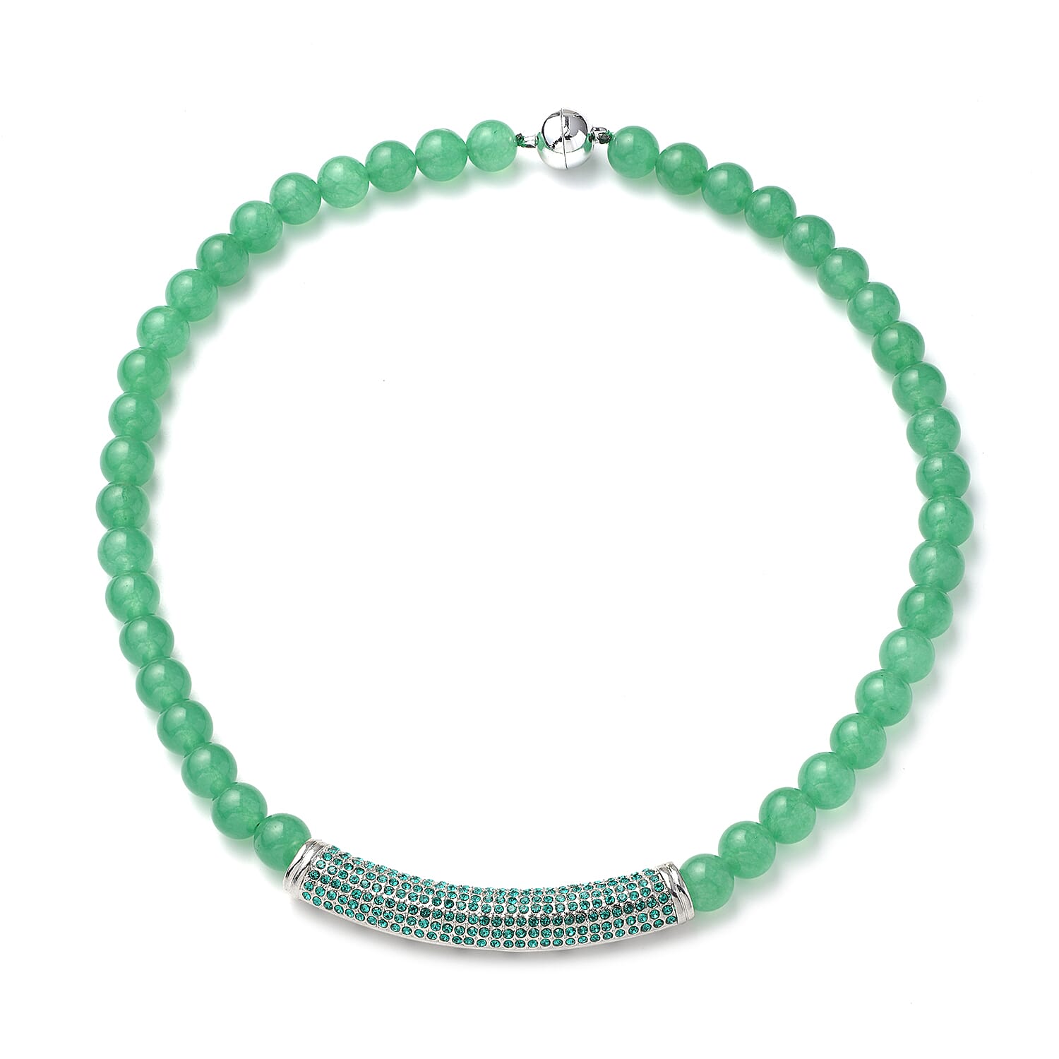 Green Aventurine and Neon Green Austrian Crystal Beads Necklace (Size - 20) with Magnetic Lock
