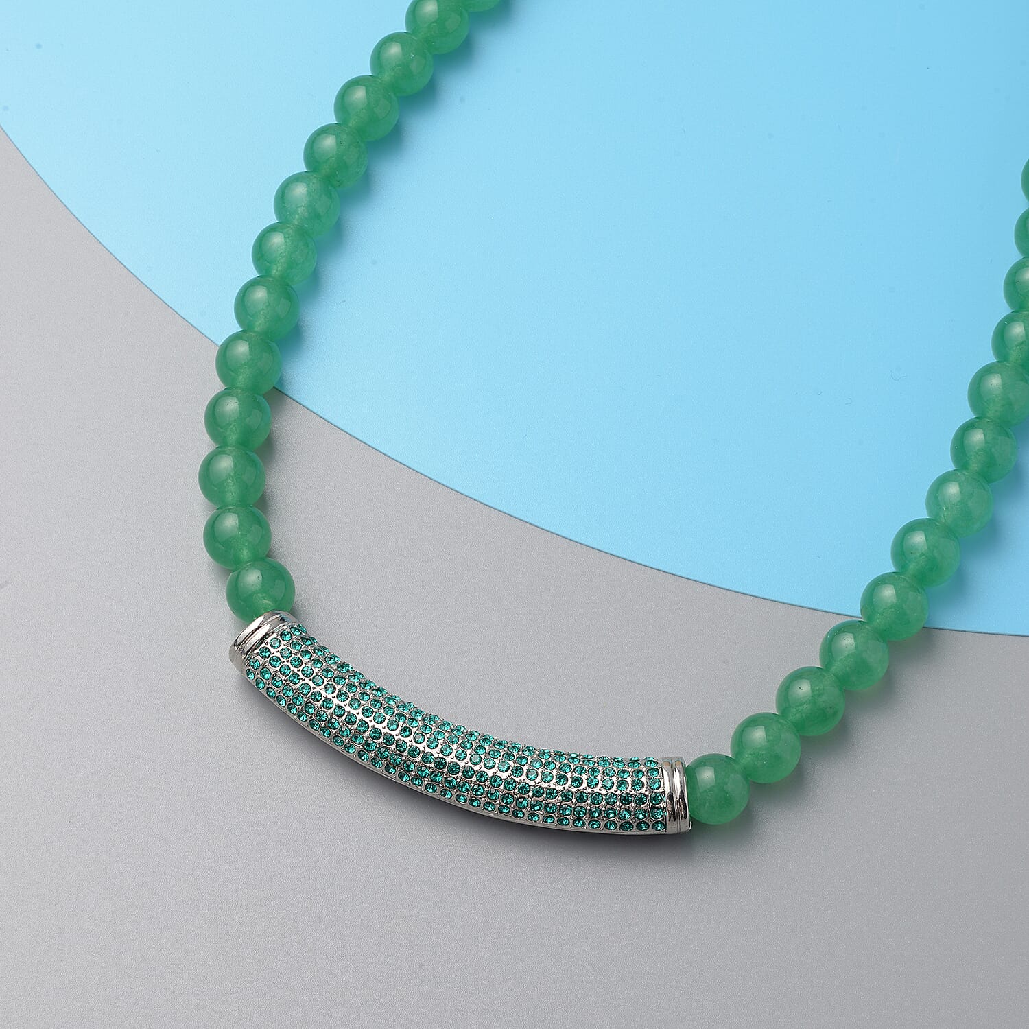 Green Aventurine and Neon Green Austrian Crystal Beads Necklace (Size - 20) with Magnetic Lock