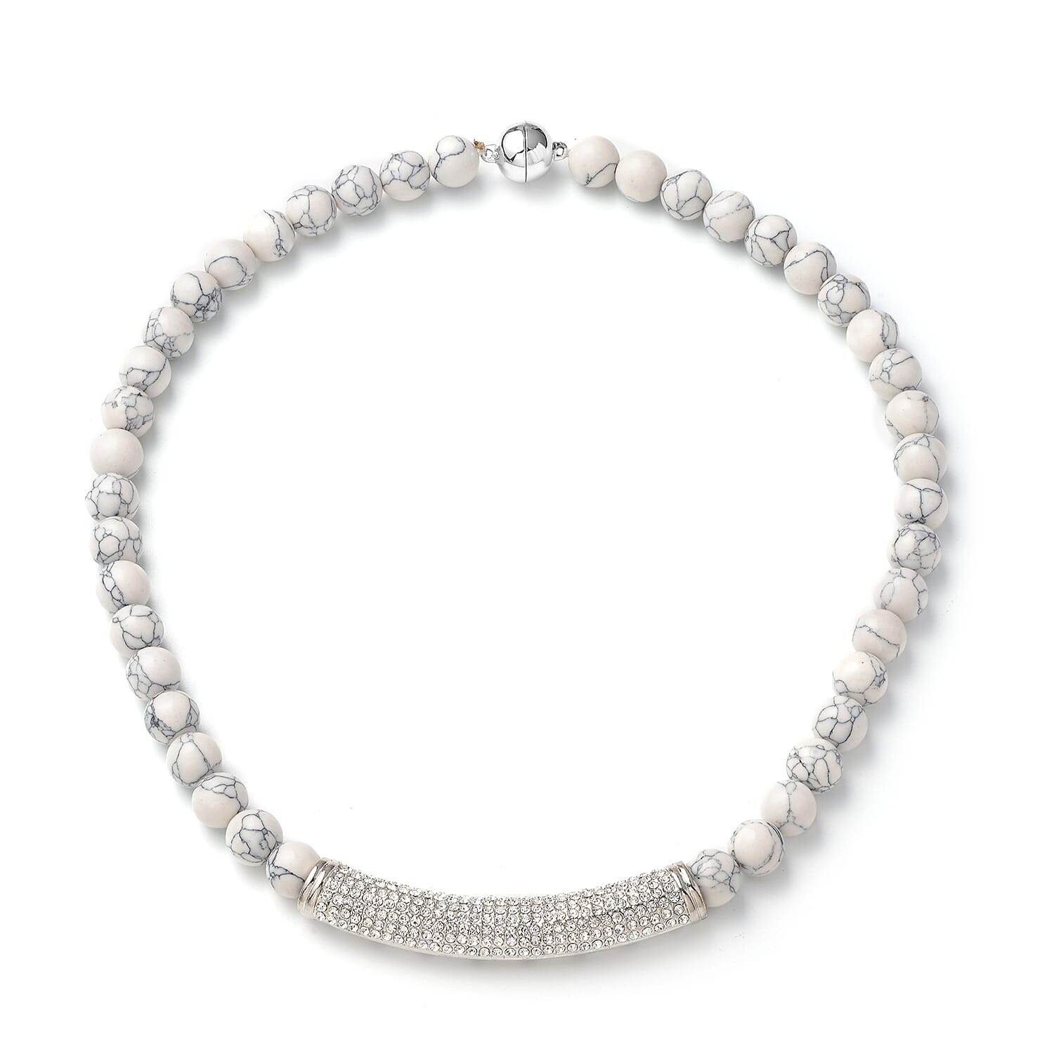 White Howlite and White Austrian Crystal Beads Necklace (Size - 20) with Magnetic Lock