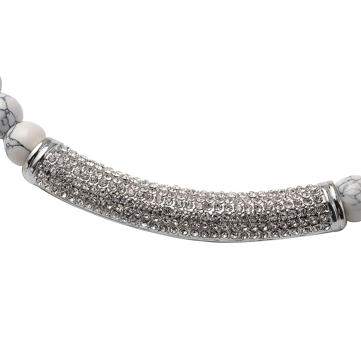 White Howlite and White Austrian Crystal Beads Necklace (Size - 20) with Magnetic Lock