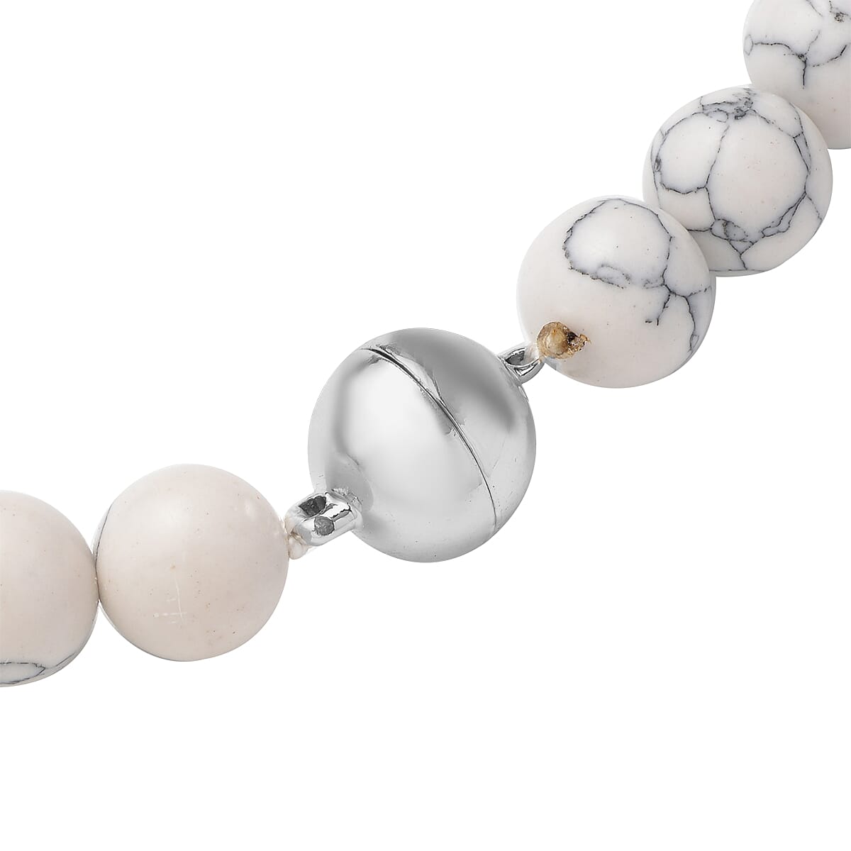 White Howlite and White Austrian Crystal Beads Necklace (Size - 20) with Magnetic Lock