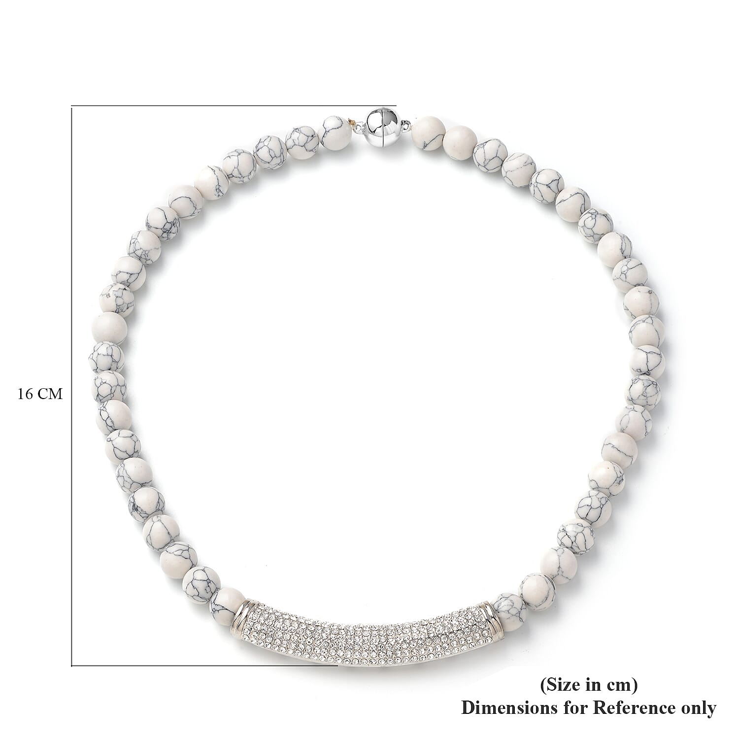 White Howlite and White Austrian Crystal Beads Necklace (Size - 20) with Magnetic Lock
