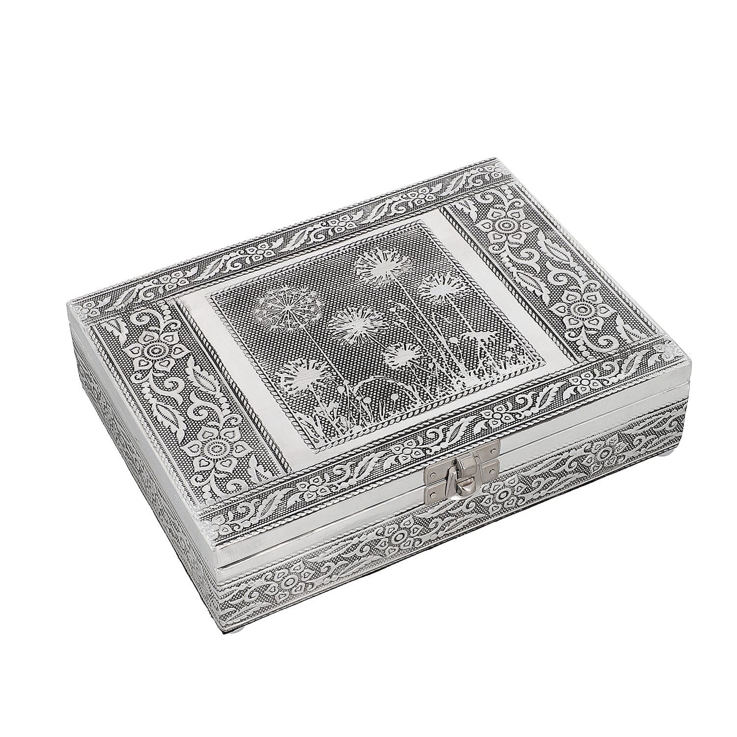 Set of 2 - Handcrafted Aluminium Embossed Transparent Window and Dandelion Pattern Ring Box with Velvet Lining (Size 20x5x15Cm)