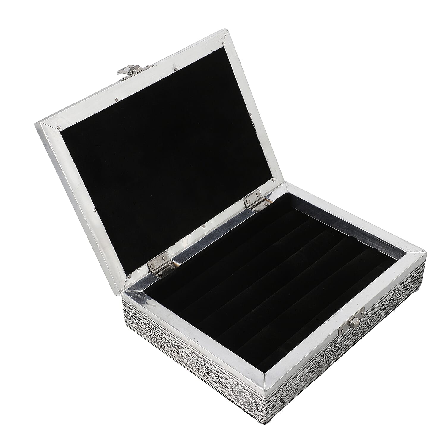 Set of 2 - Handcrafted Aluminium Embossed Transparent Window and Dandelion Pattern Ring Box with Velvet Lining (Size 20x5x15Cm)