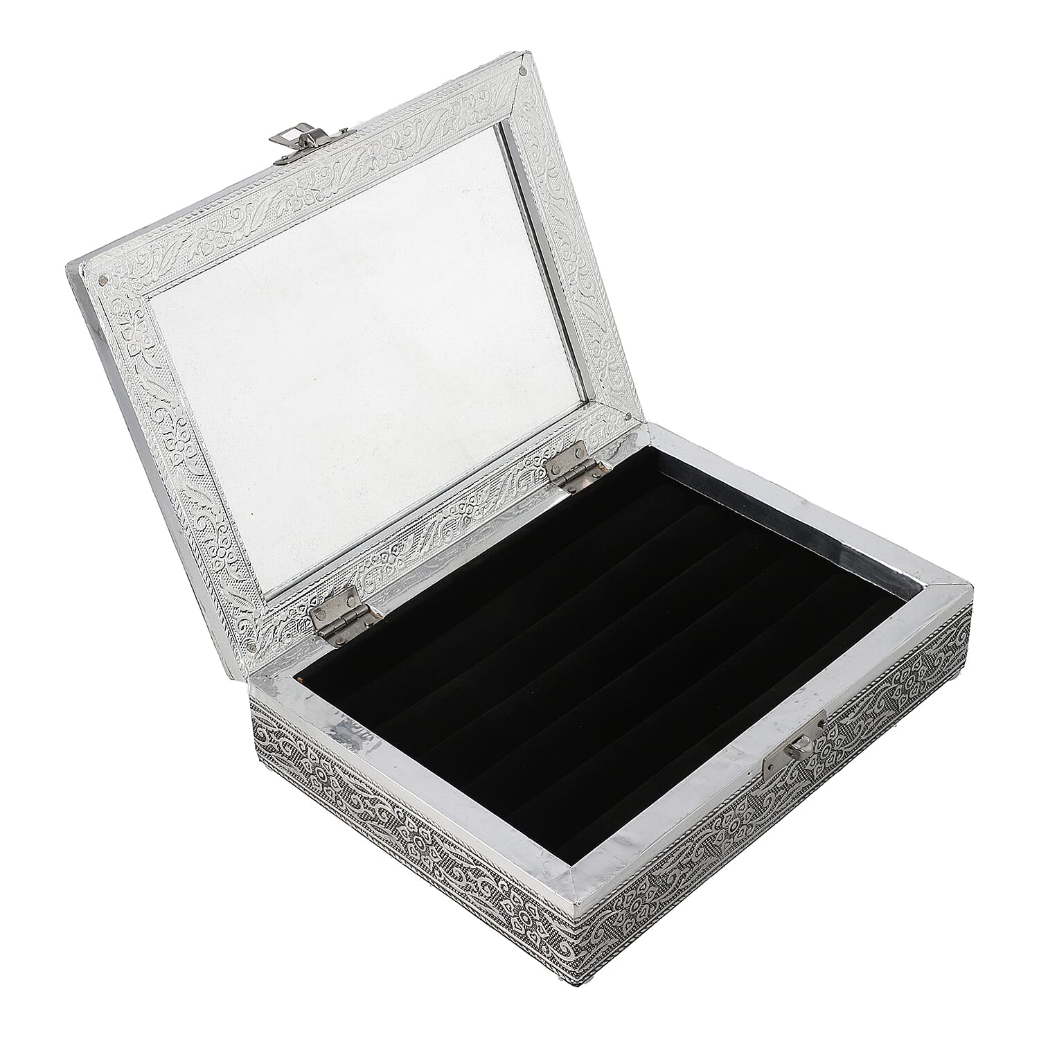 Set of 2 - Handcrafted Aluminium Embossed Transparent Window and Dandelion Pattern Ring Box with Velvet Lining (Size 20x5x15Cm)