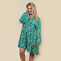 TAMSY Viscose Paisley Print Smock Dress - Green