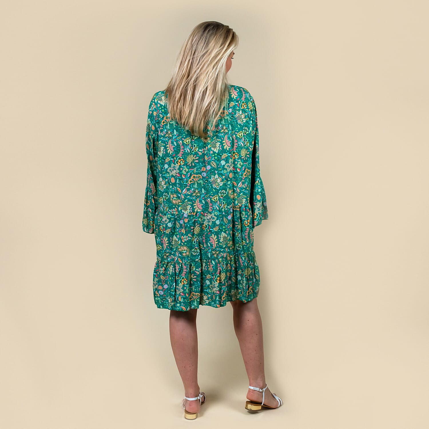 TAMSY Viscose Paisley Print Smock Dress One Size (Fits 8- 20) - Green