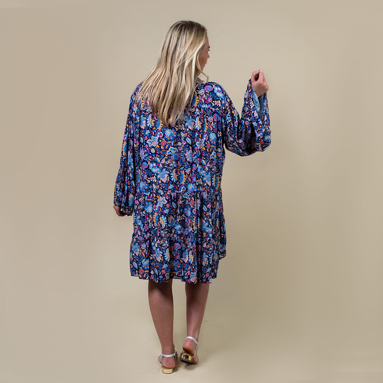 TAMSY Paisley Print Smock Dress One Size (Fits 8- 20) - Navy