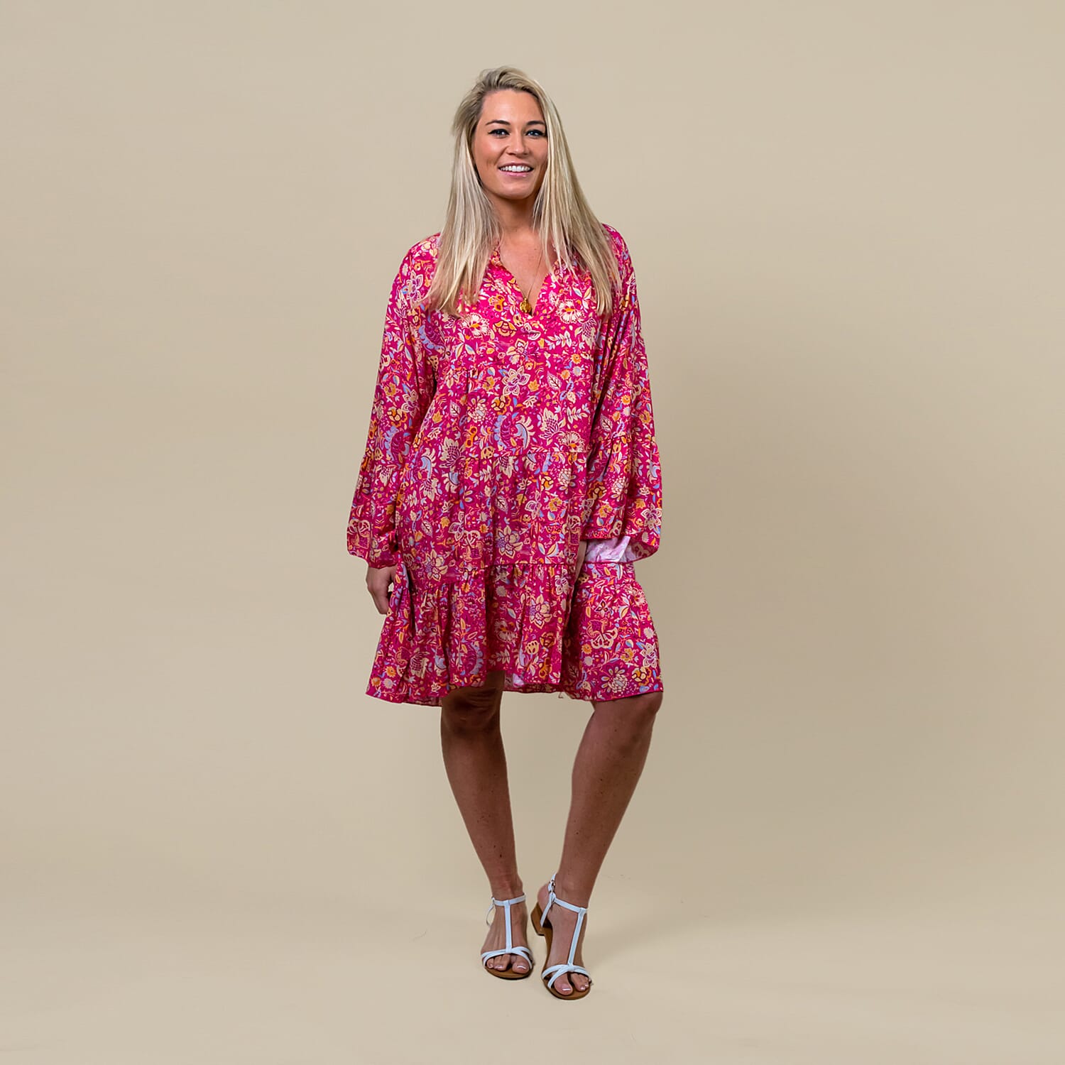 TAMSY Paisley Print Smock Dress One Size (Fits 8- 20) - Pink