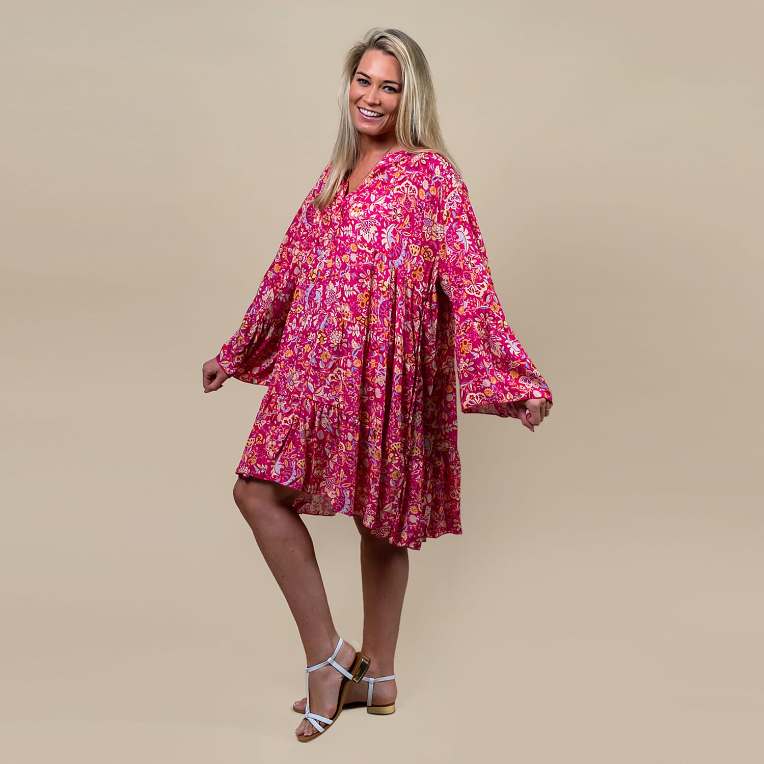TAMSY Paisley Print Smock Dress One Size (Fits 8- 20) - Pink