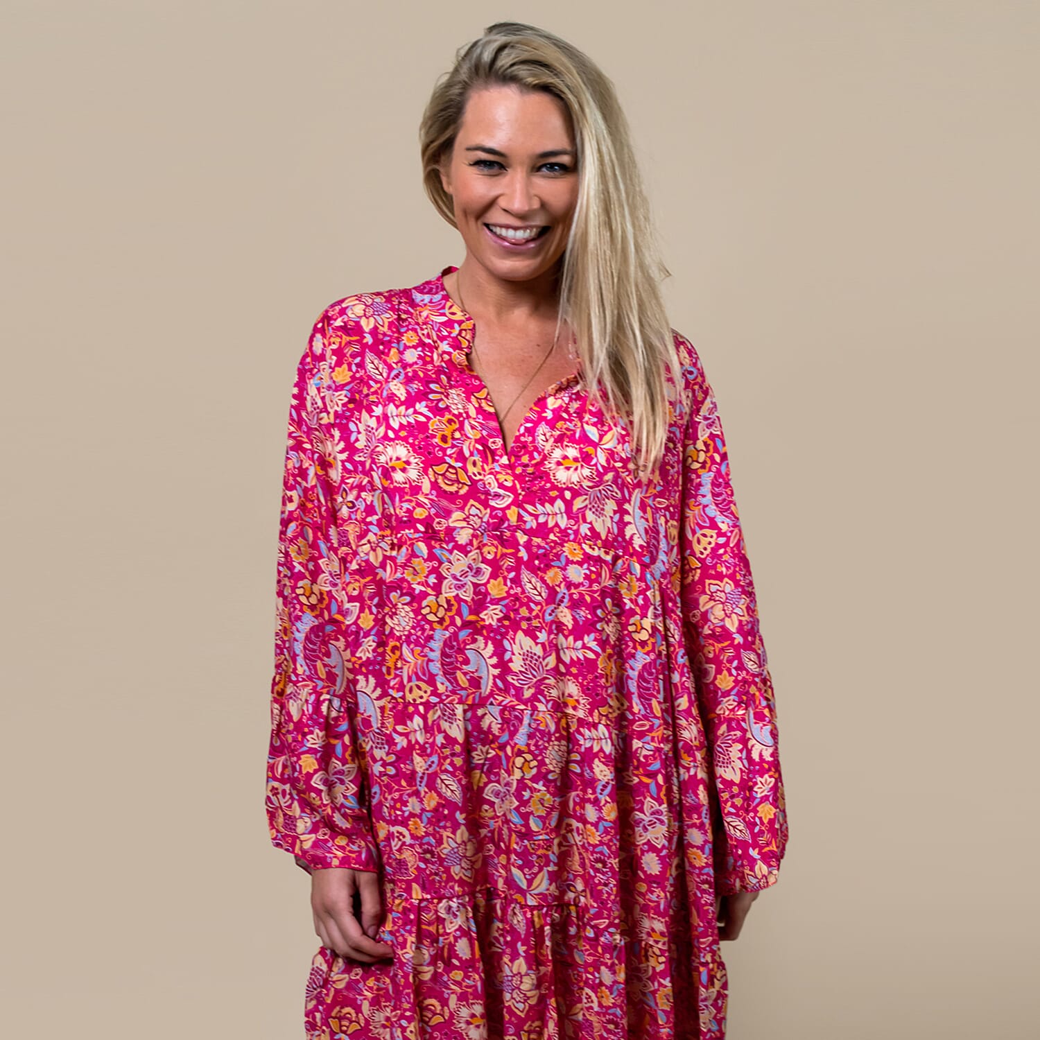 TAMSY Paisley Print Smock Dress One Size (Fits 8- 20) - Pink