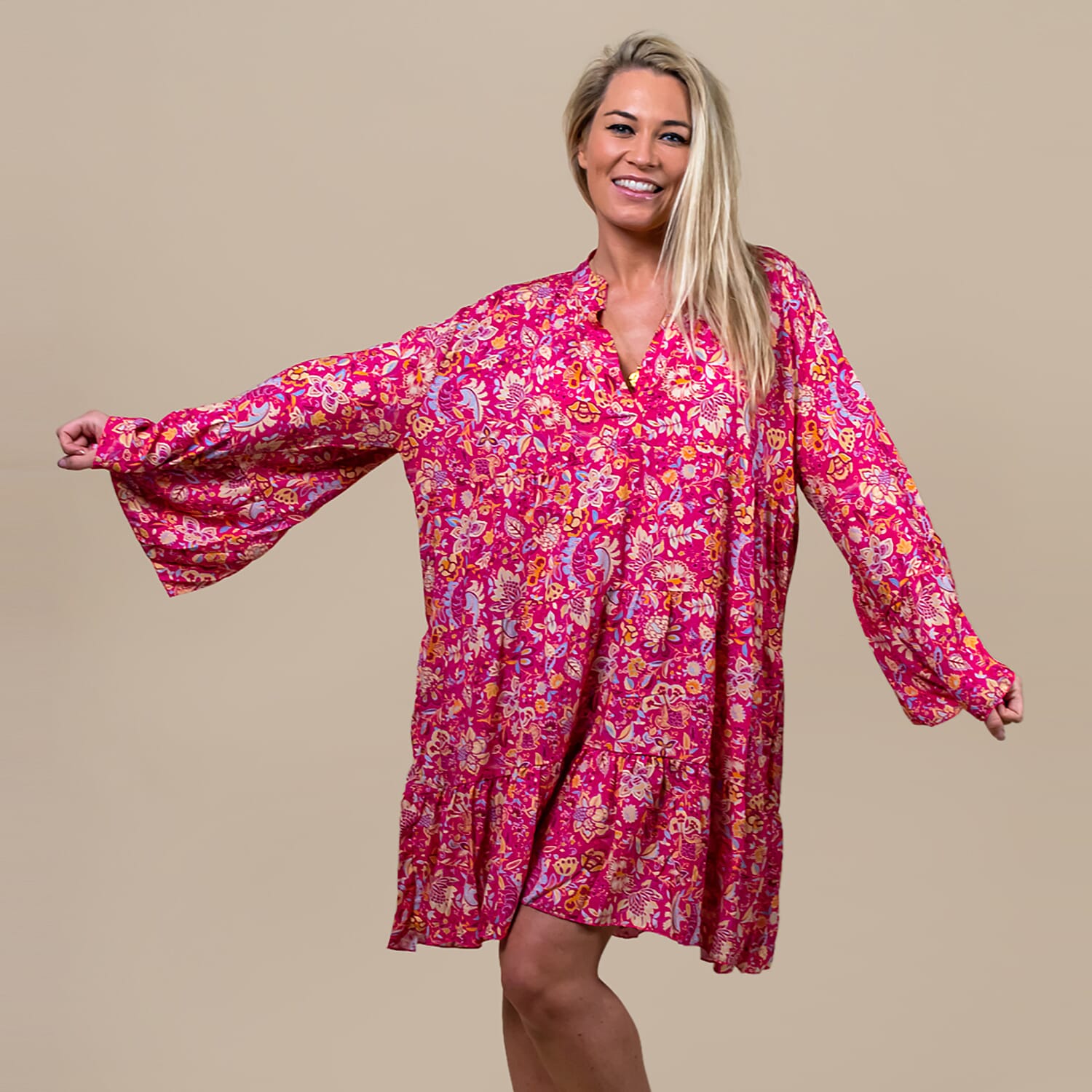 TAMSY Paisley Print Smock Dress One Size (Fits 8- 20) - Pink