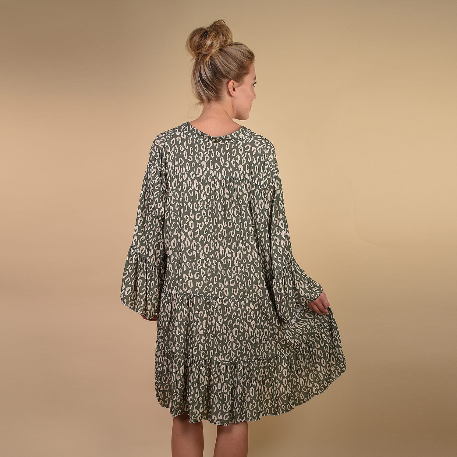 TAMSY 100% Viscose Leopard Print Smock Tunic One Size, (Fits 8-20) - Khaki