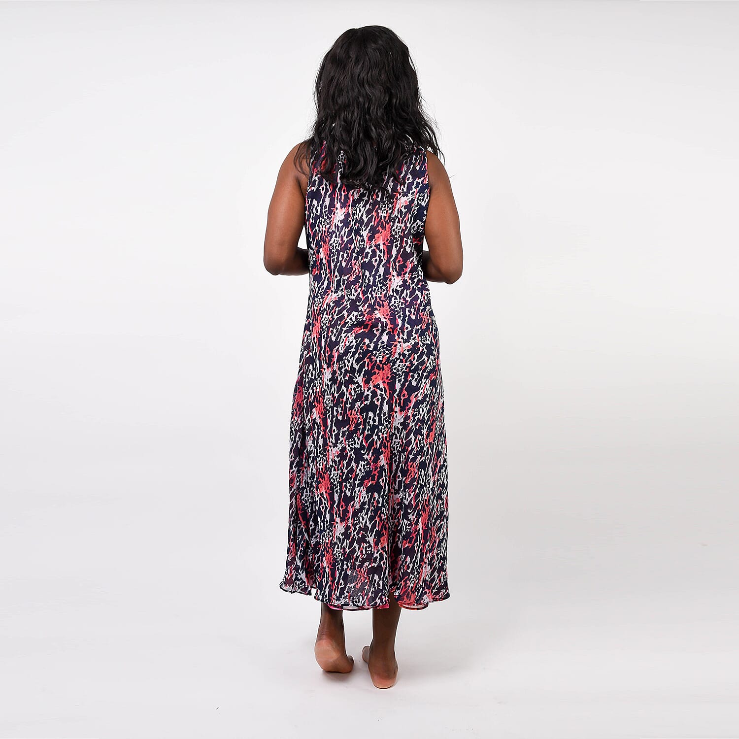 Reversible Printed Maxi Dress - Coral & Navy