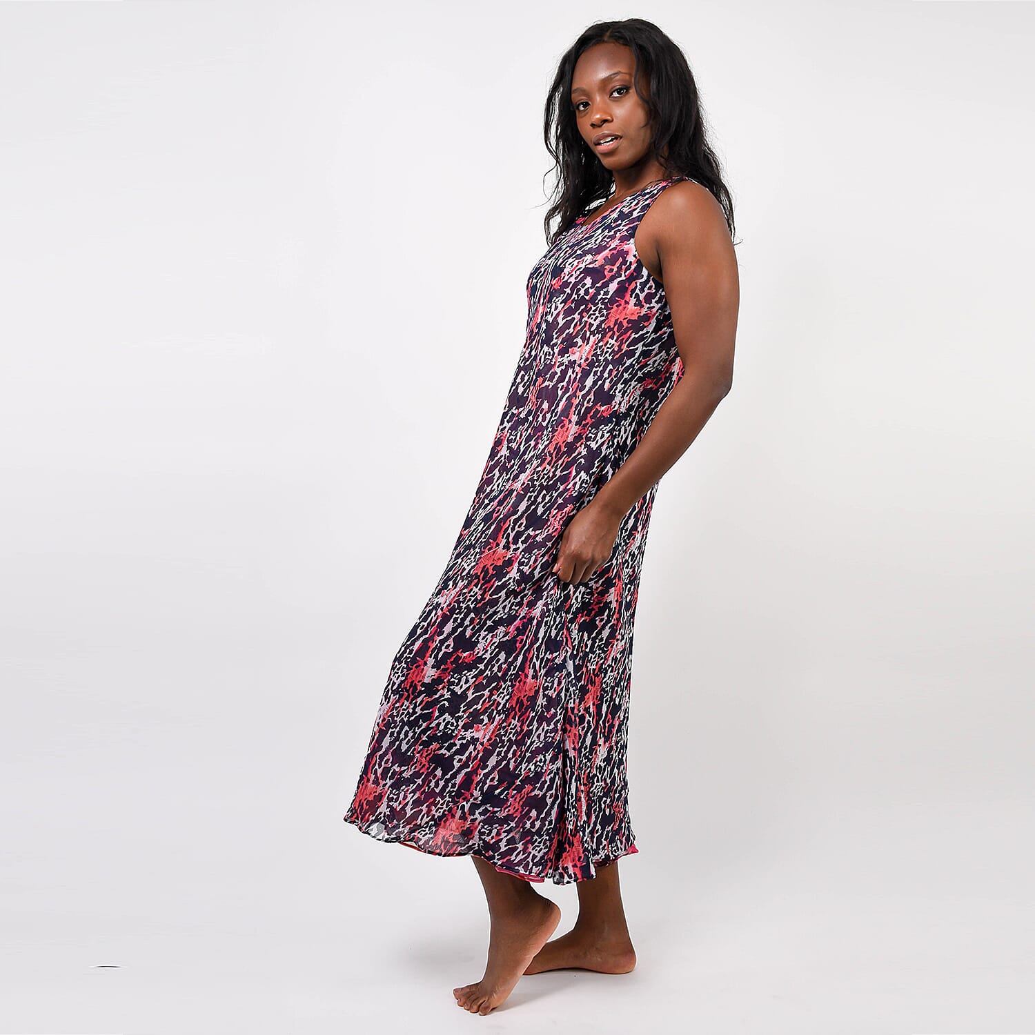 Reversible Printed Maxi Dress - Coral & Navy